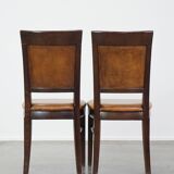 Set of 6 sheep leather dining chairs finished with wood
