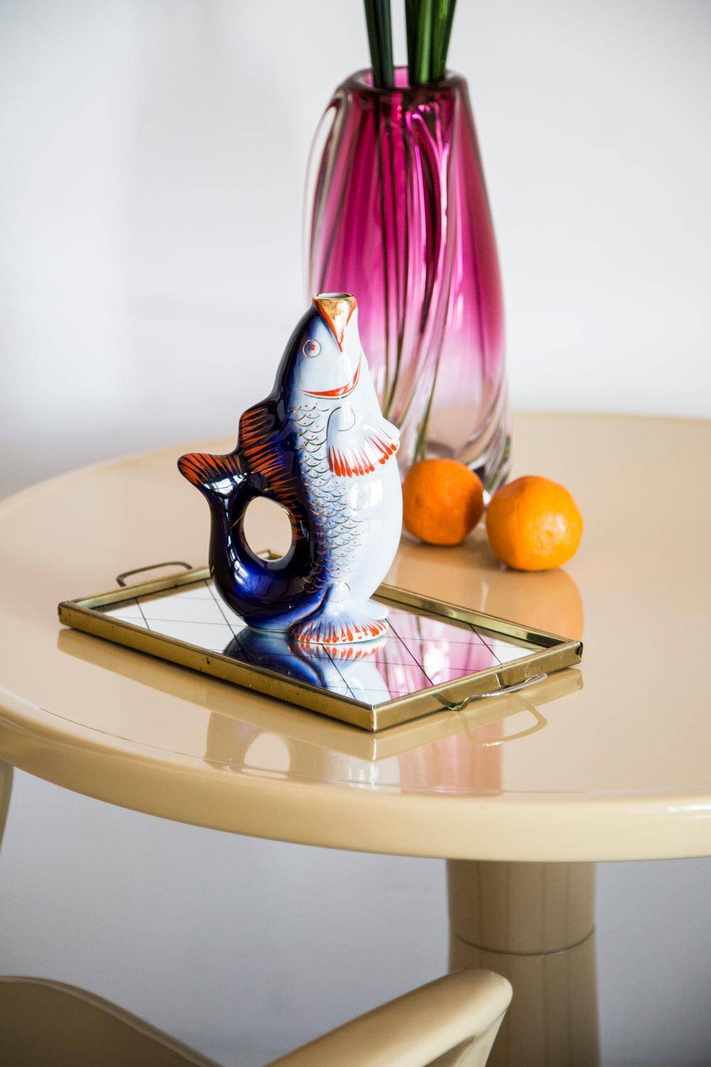 Glass and Porcelain Carafe or Vase with Blue Fish, Europe, 1960