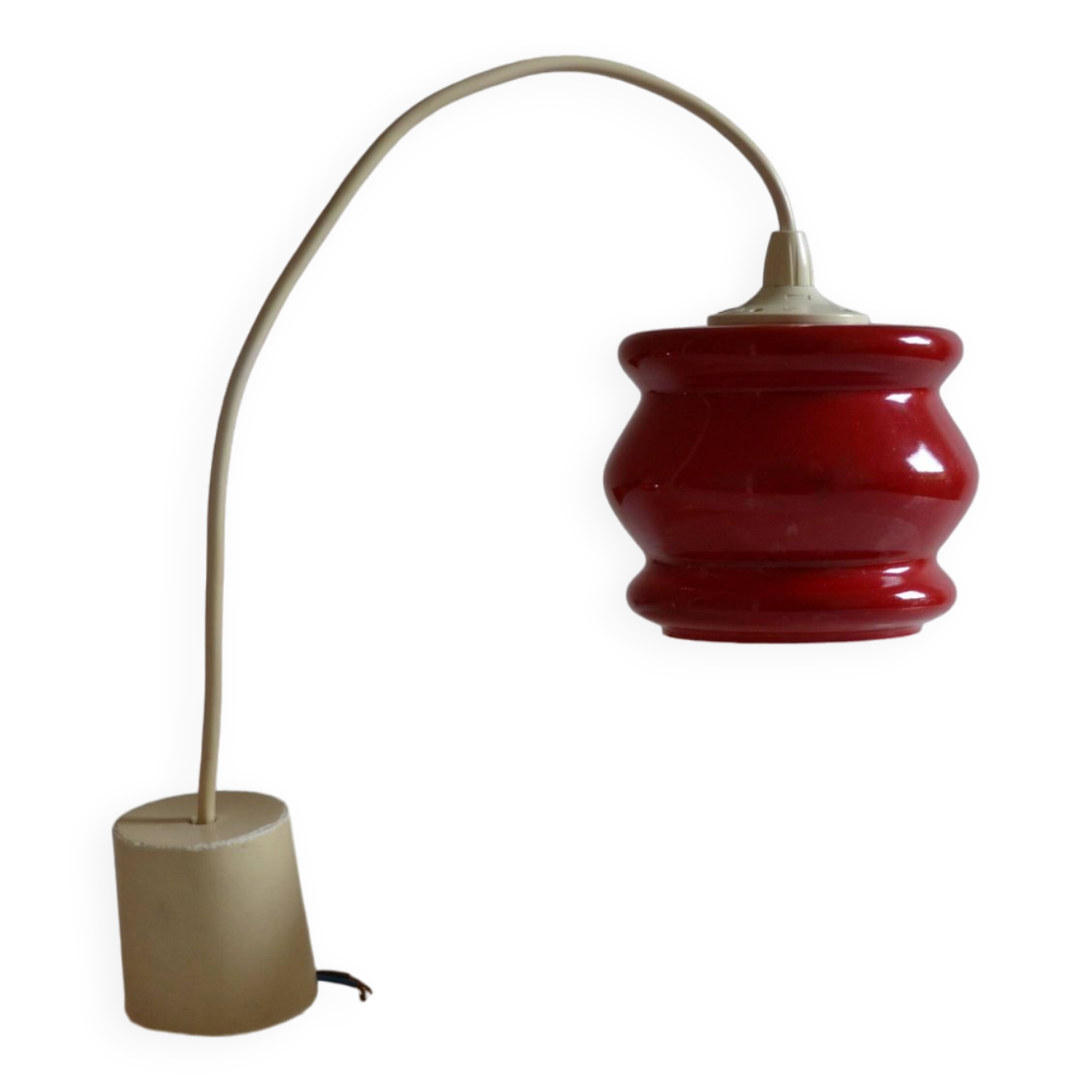 White and red opaline glass chandelier vintage 1970 space age