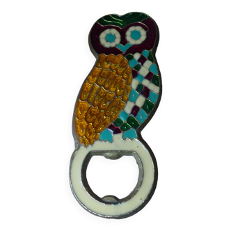 Ouvre-bouteille en laiton émaillé vintage années 1970 Bar accessoire Décapsuleur Chouette