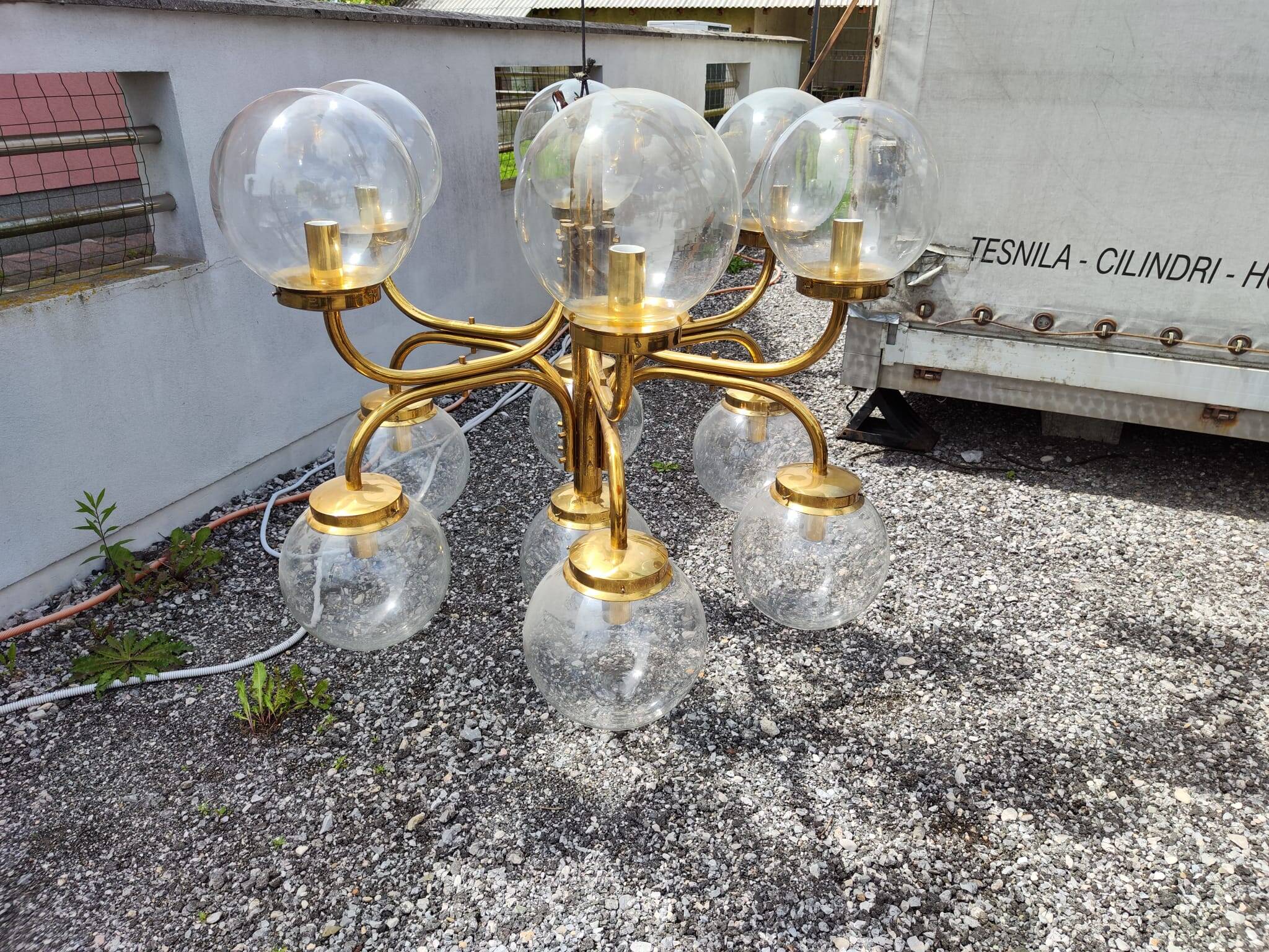 Large Vintage Brass Chandelier: Mid-Century Italian 13-Bulb Pendant Light