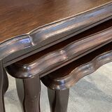 Set of 3 rustic nesting coffee tables in Louis XV style from 1950.