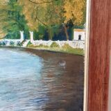 Painting / oil landscape river signed vintage 30x37.5