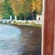 Painting / oil landscape river signed vintage 30x37.5