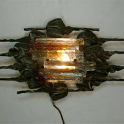 Large brutalist iron & ice Murano glass sconce / wall lamp, 1960s