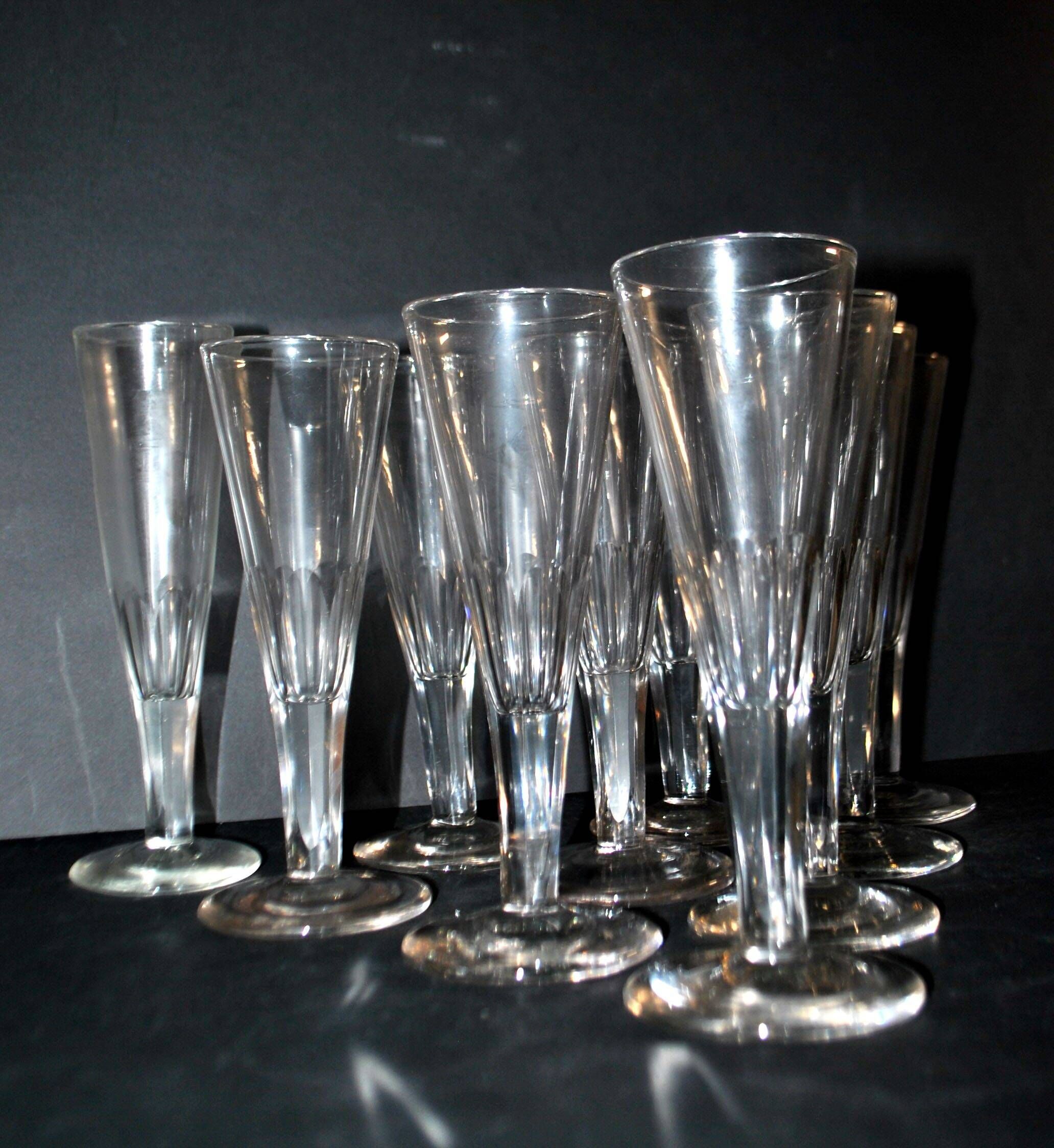 Portieux? Set of 10 cut glass champagne flutes from 1900 bistro.