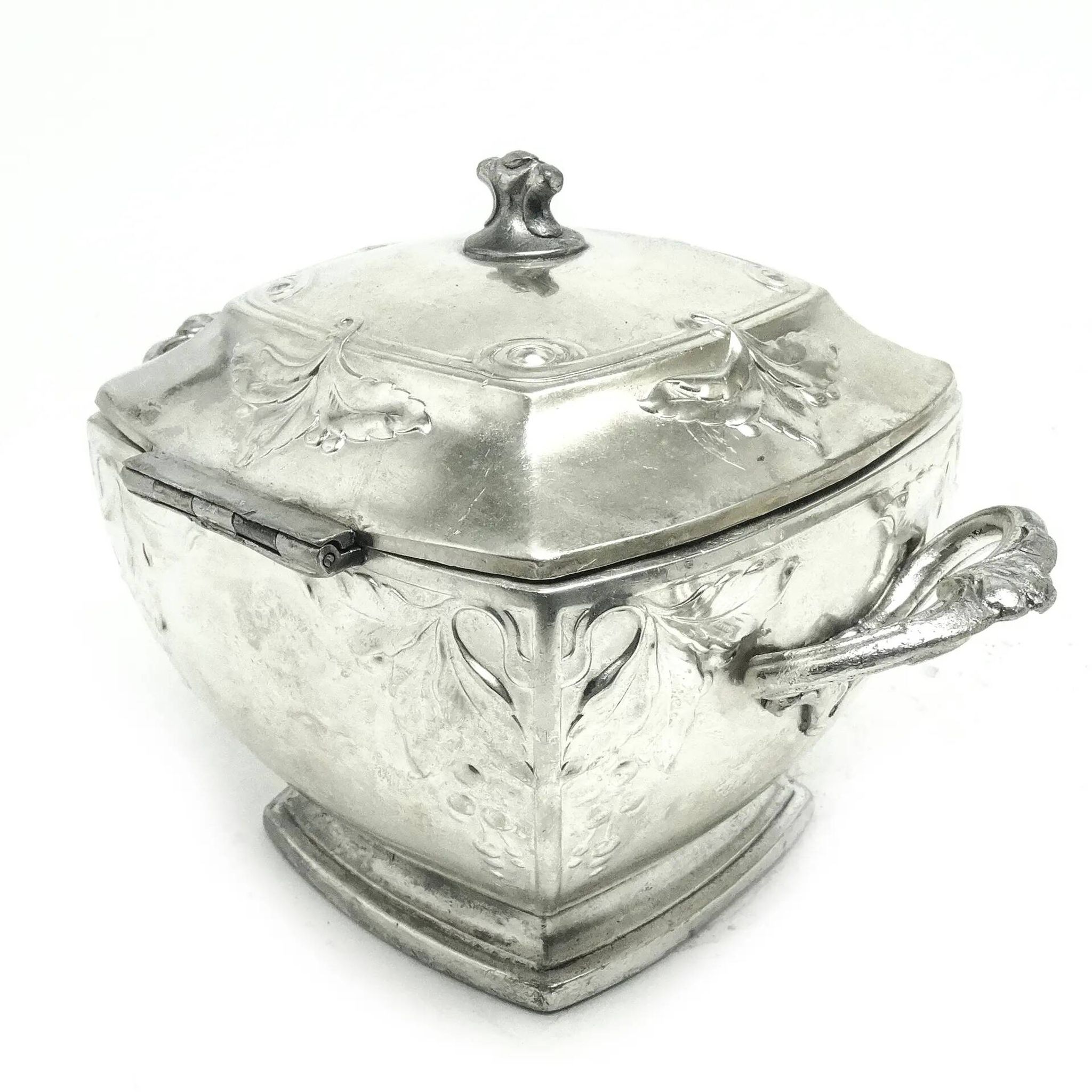 Sugar bowl, Art Nouveau, silver-plated brass, Bracia Buch, Poland, early 20th century