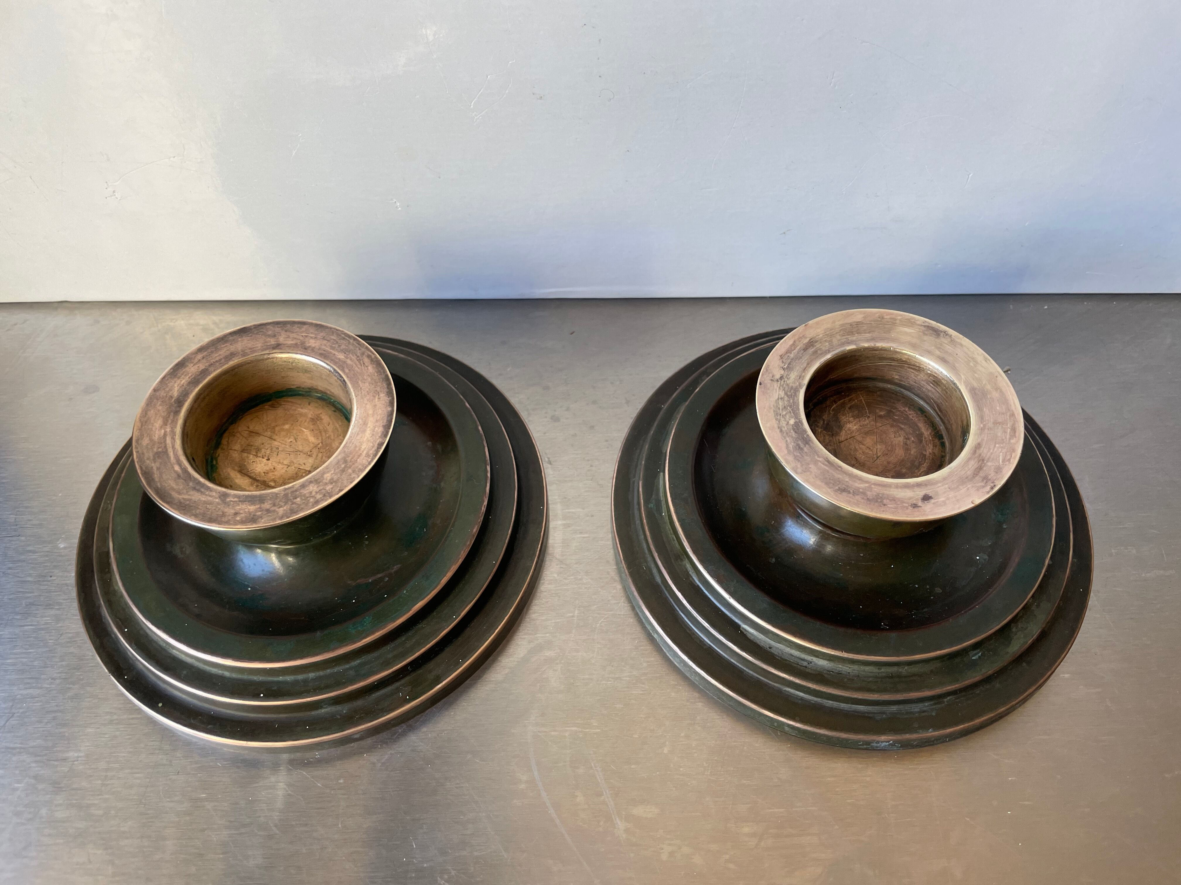 Pair Art Deco Swedish Grace  candleholder  Verdigris Bronze