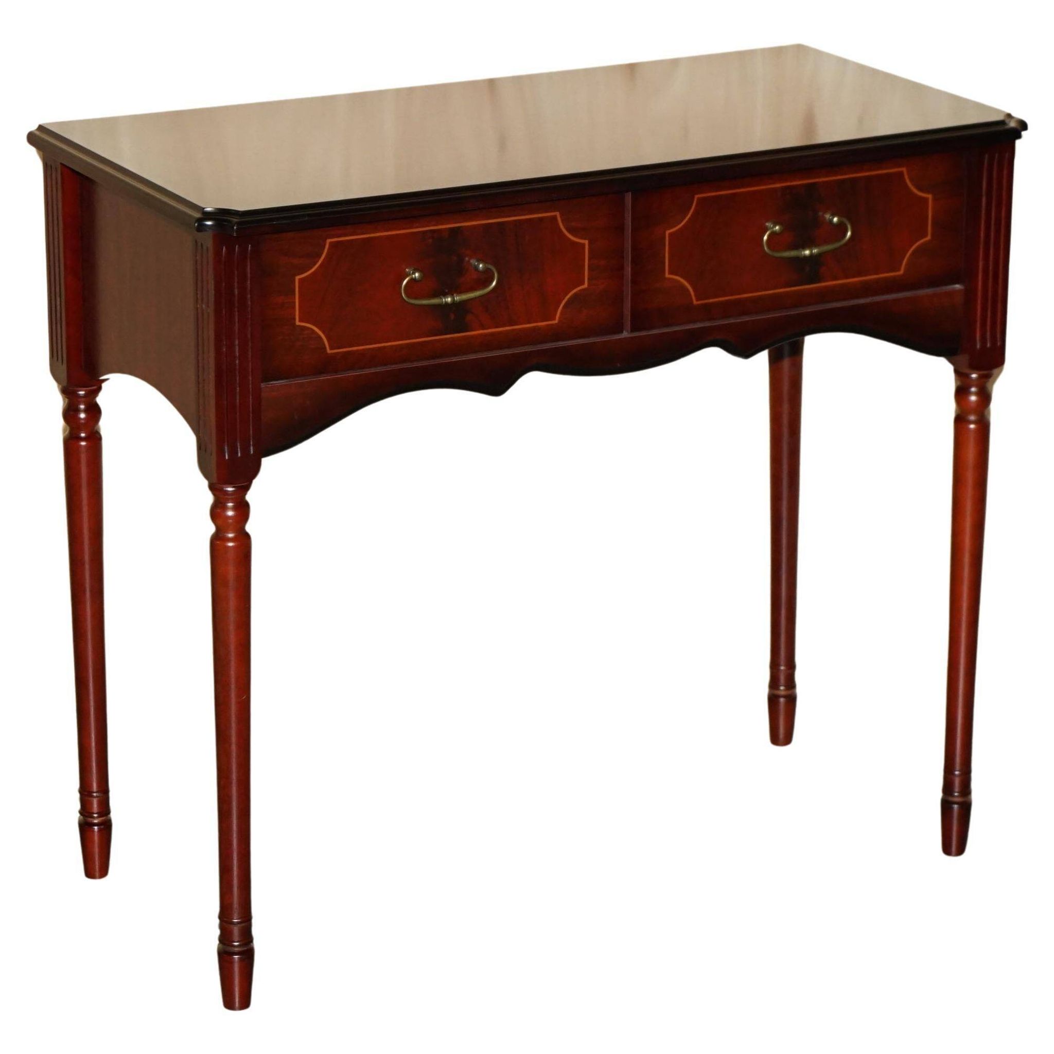 Small console with two drawers in hardwood finish.