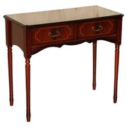 Small console with two drawers in hardwood finish.