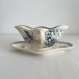 Saucière ancienne en terre de fer fleurs oiseaux "Malaga" Petrus Regout