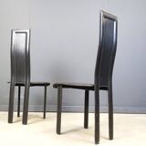 Set of 6 post modern black leather dining chairs, 1980s