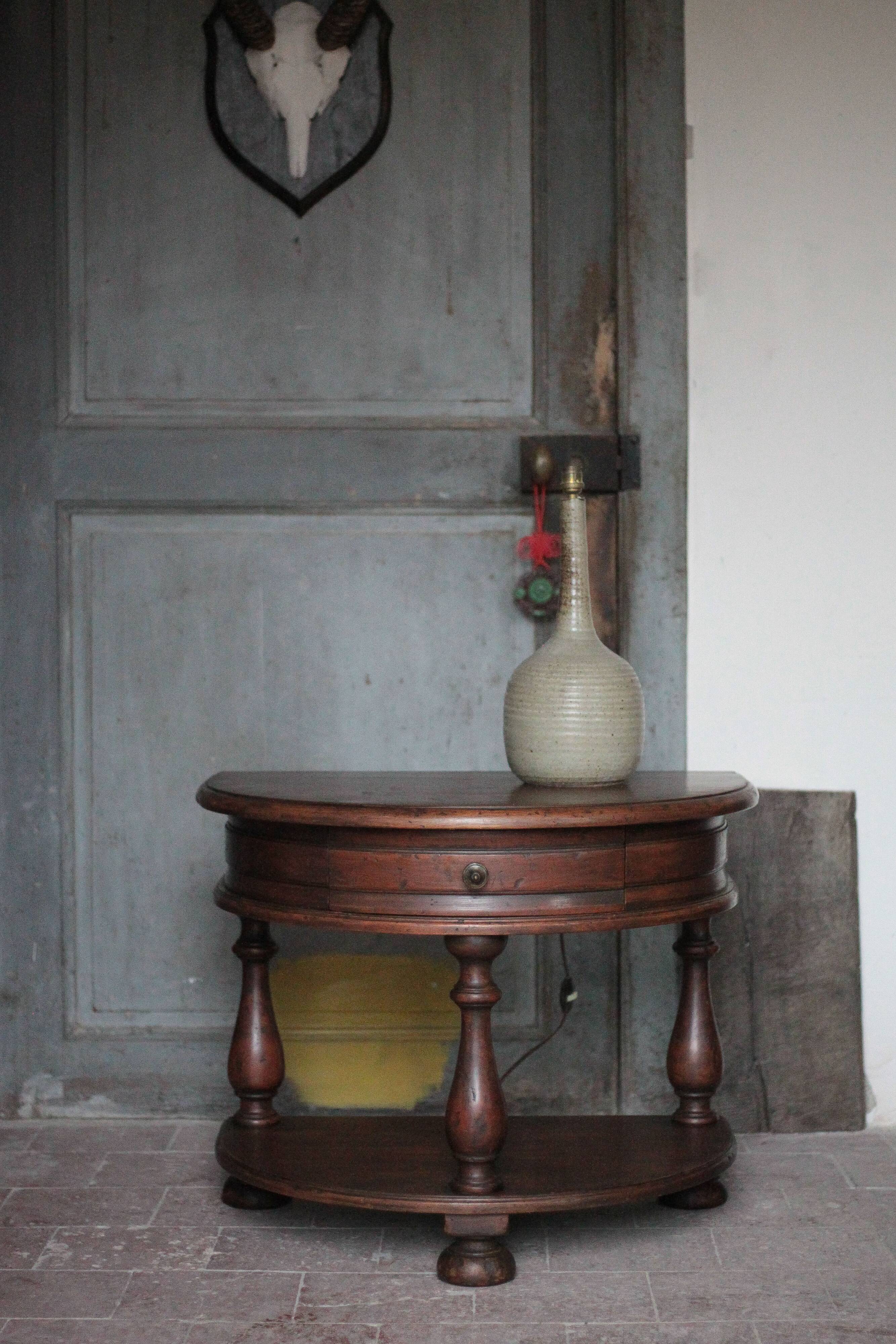 Pair of rounded wooden bedside tables, bedside table, end table.