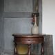Pair of rounded wooden bedside tables, bedside table, end table.