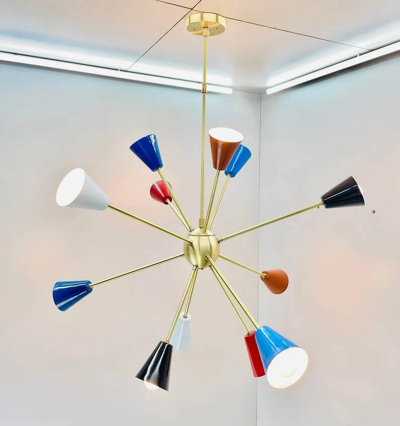 Gorgeous multicolor mid century sputnik chandelier - 12-light ceiling pendant, 36" diameter