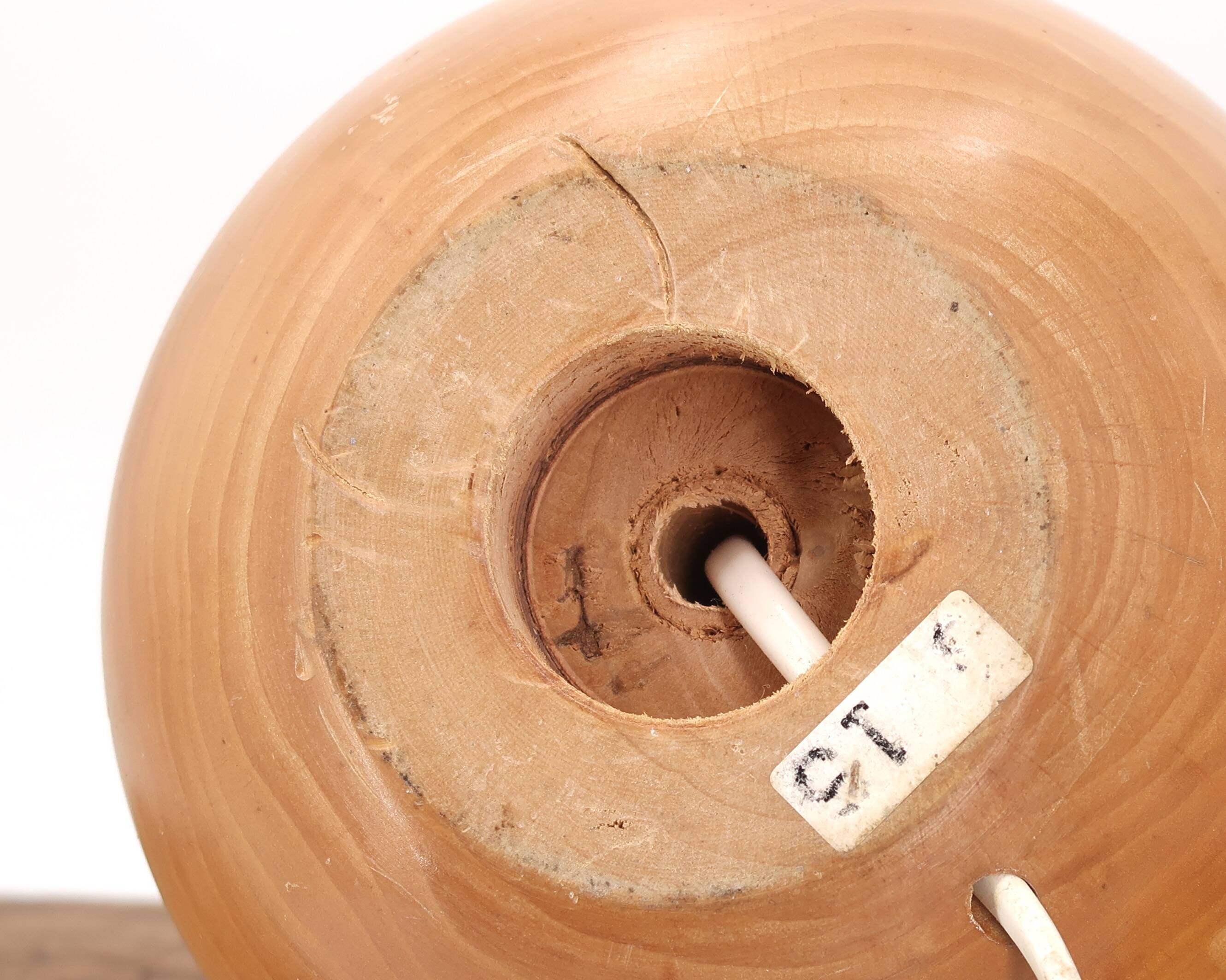 Wooden ball lamp, beige lampshade, 1970s