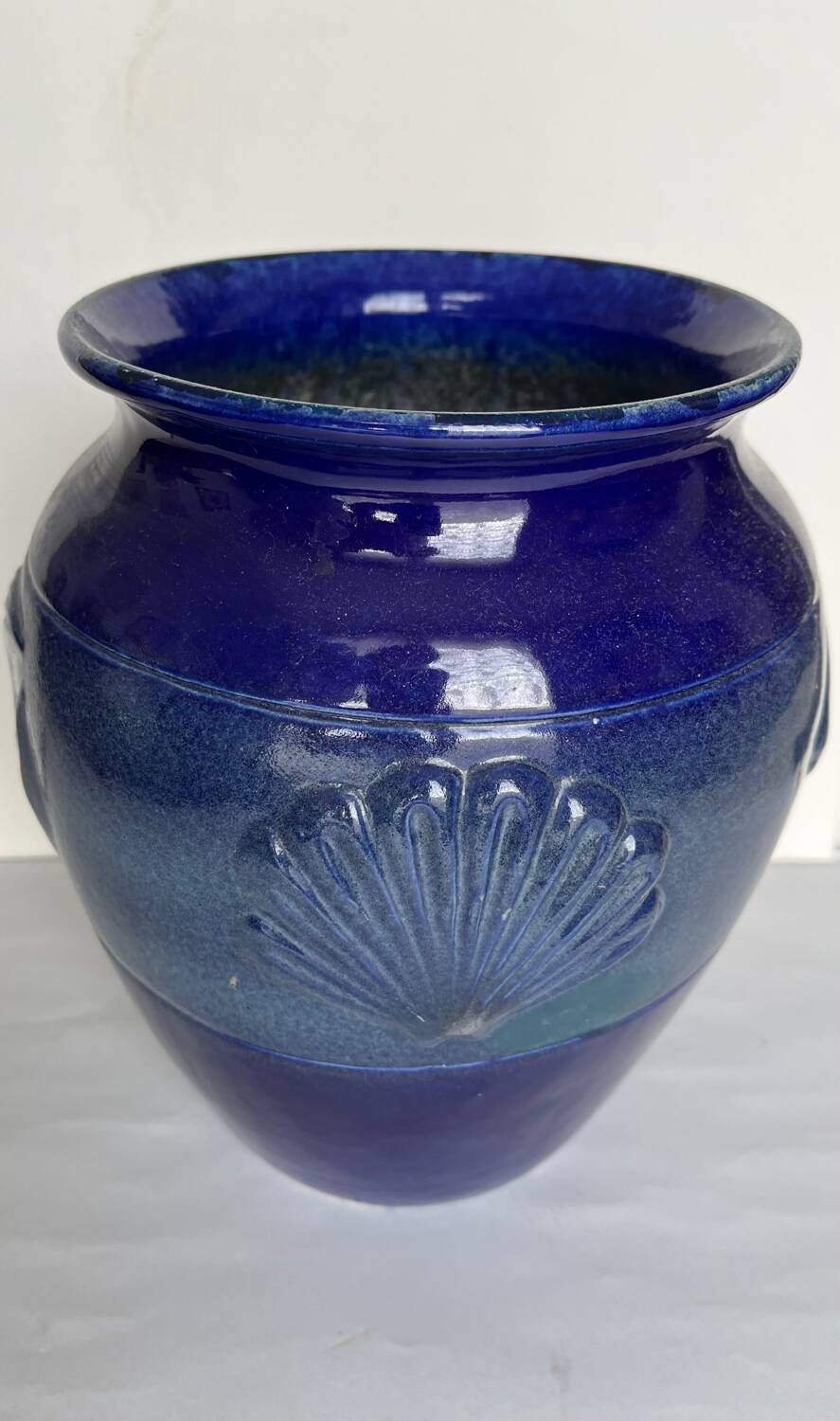Large vintage vase in blue glazed ceramic
