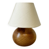 vintage wooden ball lamp small model with fabric shade 80's design