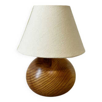 vintage wooden ball lamp small model with fabric shade 80's design
