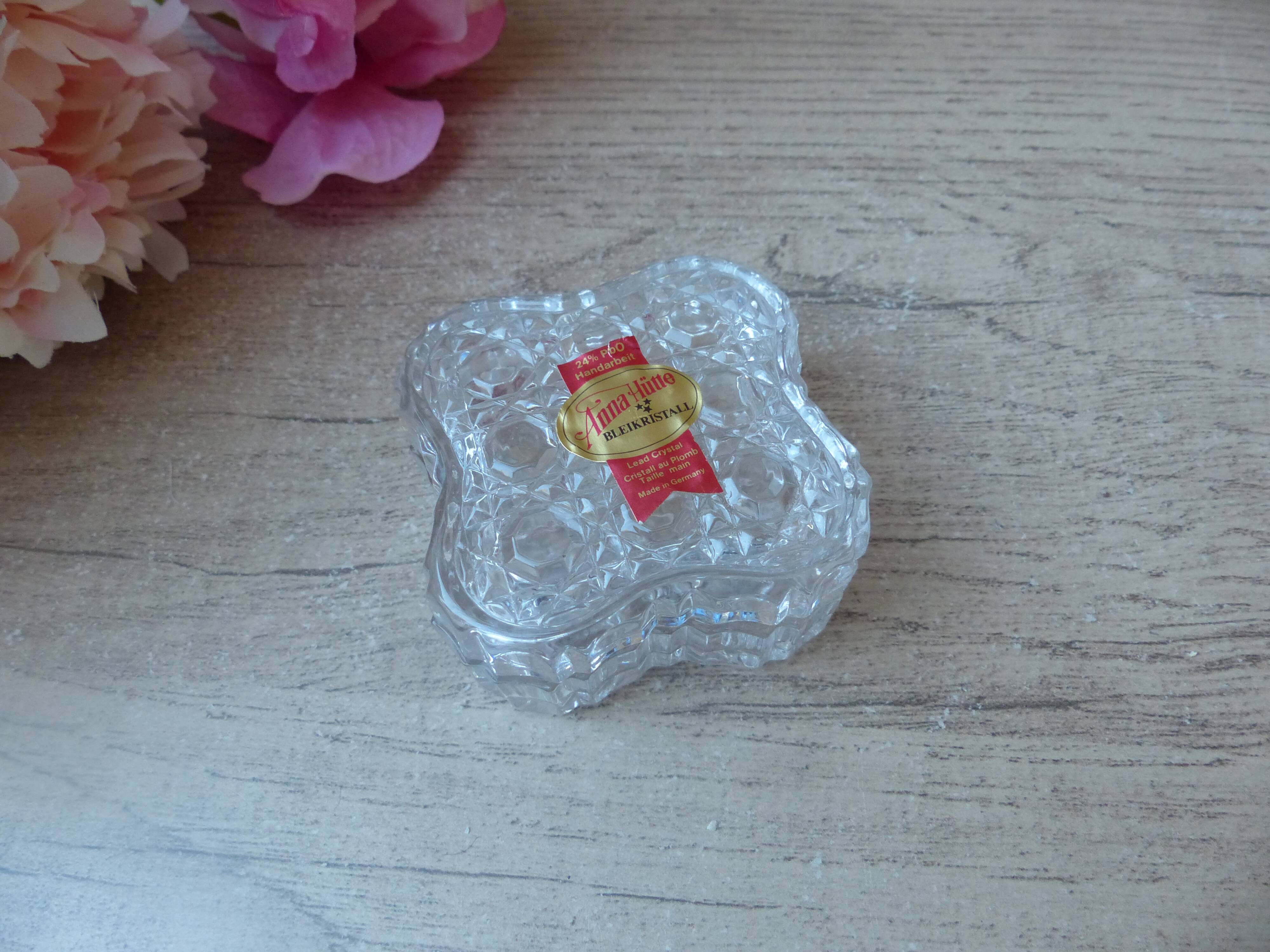 Old small square crystal box Anna Hütte