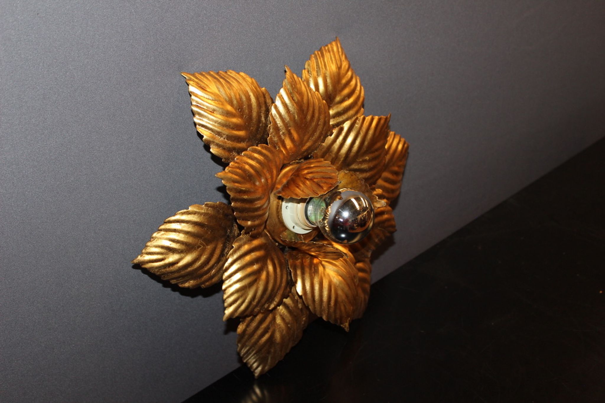 Pair of wall lamps or ceiling lamps in gold metal around 1980