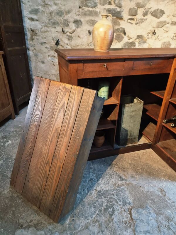 Comptoir ancien en chêne français / comptoir de magasin (début des années 1900)