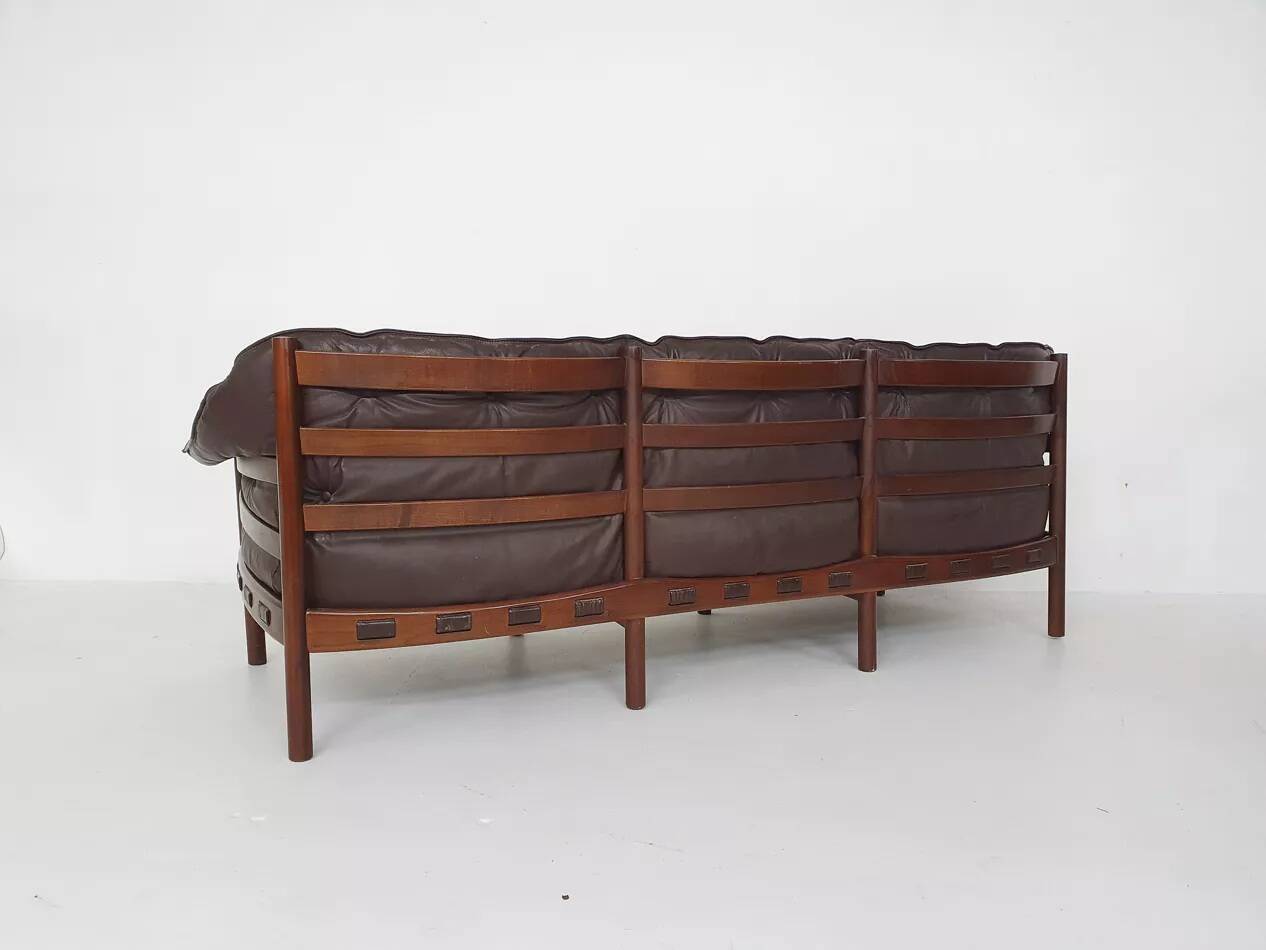 Rosewood and brown leather sofa by Sven Ellekaer & Norell for Coja Sweden