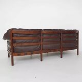 Rosewood and brown leather sofa by Sven Ellekaer & Norell for Coja Sweden