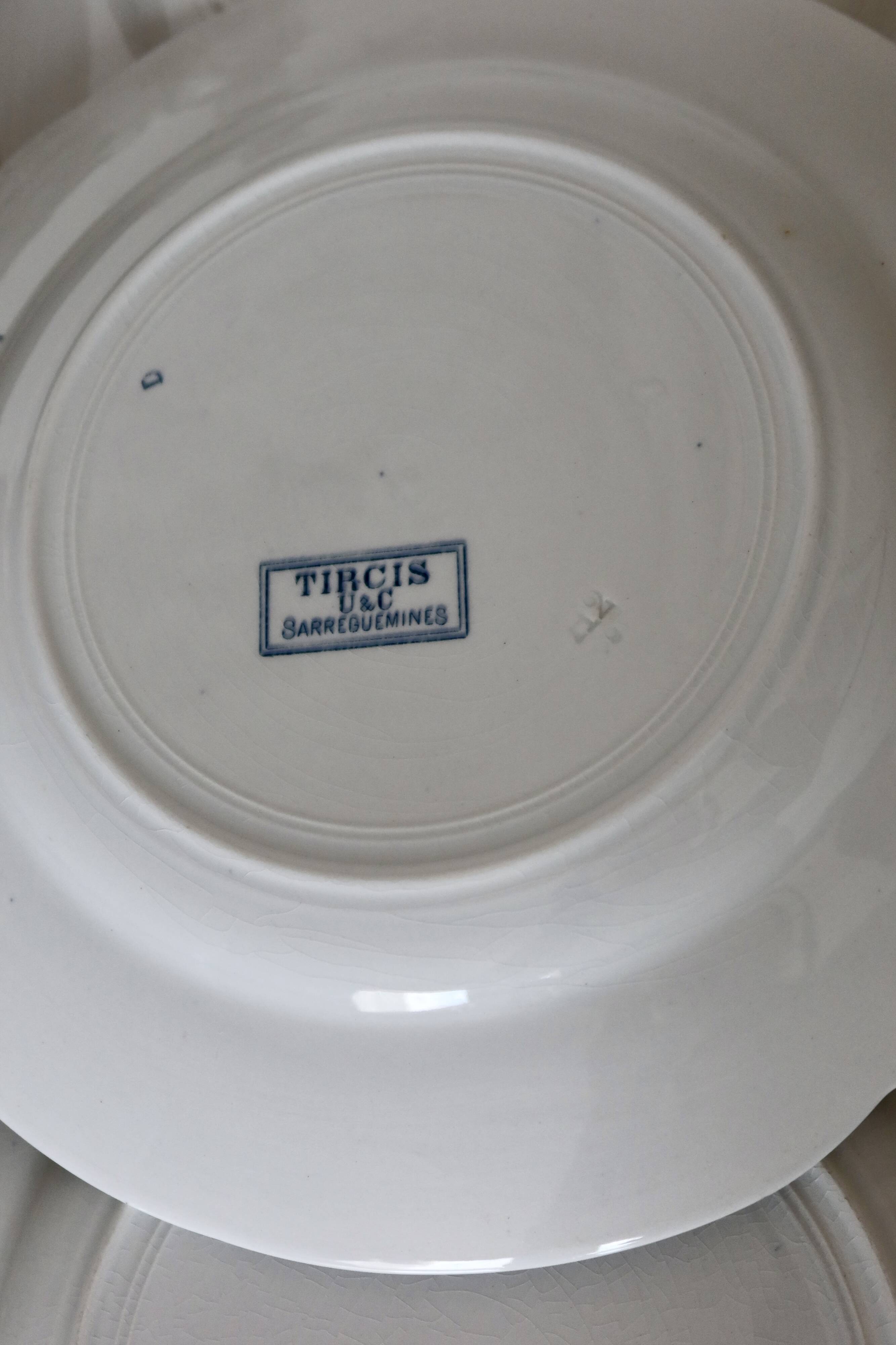 6 flat plates - Antique tableware set 82 pieces Sarreguemines earthenware Art Nouveau style