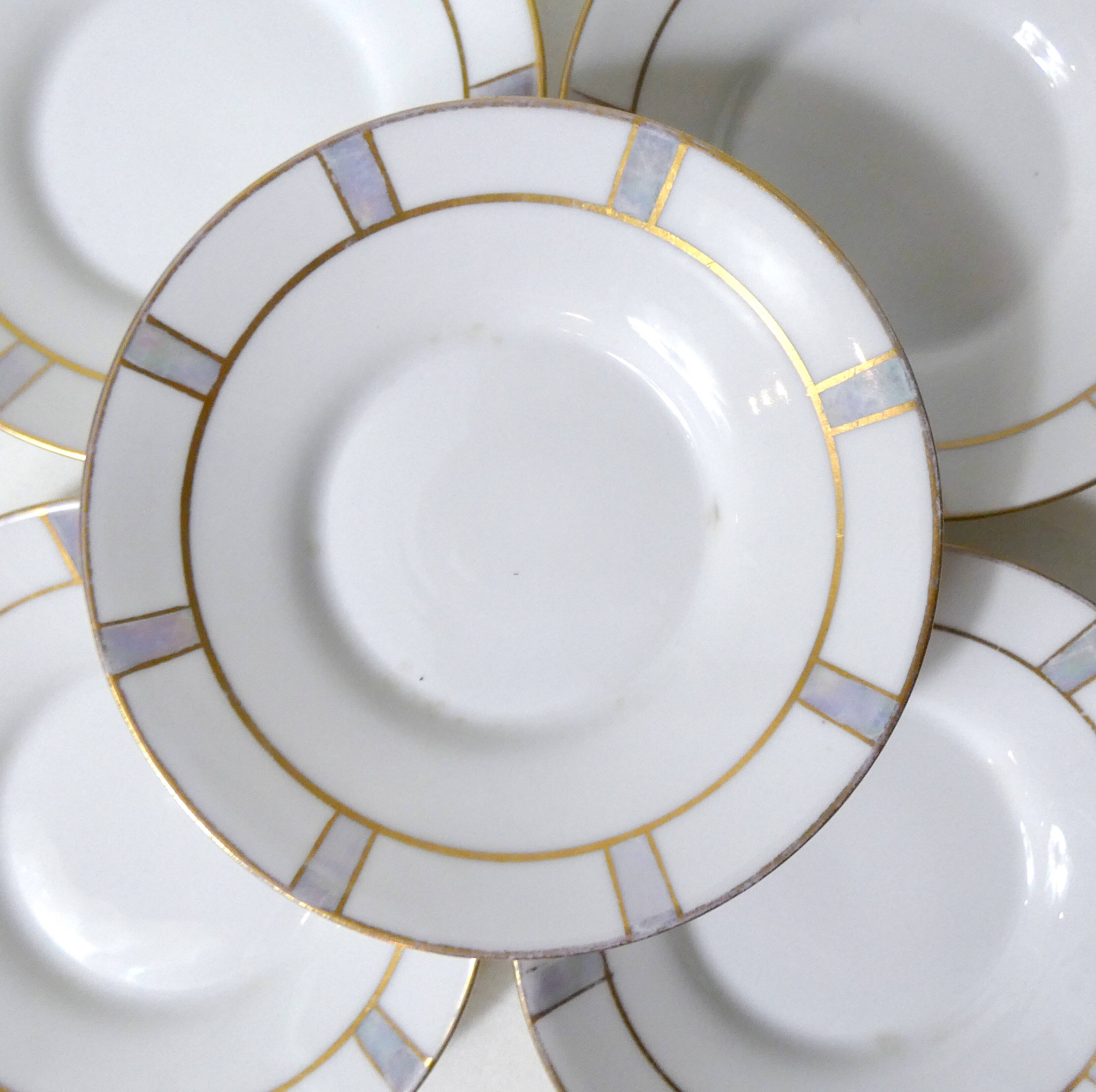 Limoges Ribes porcelain tea and coffee service, gold, silver, iridescent mother-of-pearl, Art Deco