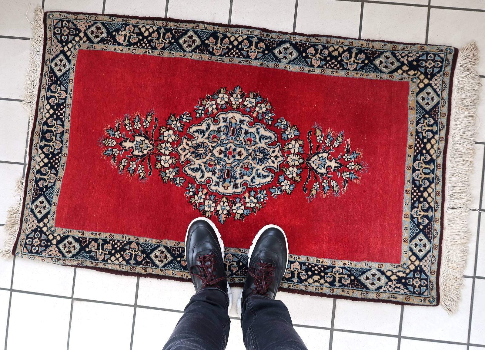 Tapis vintage fait main Tabriz 80 x 126 cm laine rouge vif - 1C1048