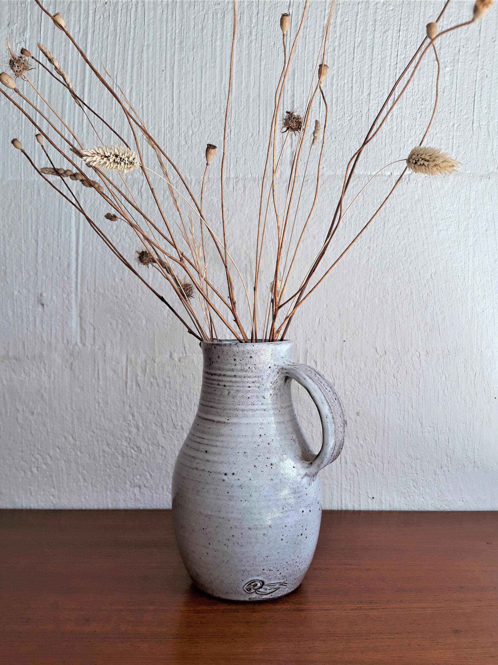 Vintage ceramic pitcher Jeanne and Norbert Pierlot glazed sandstone 1950