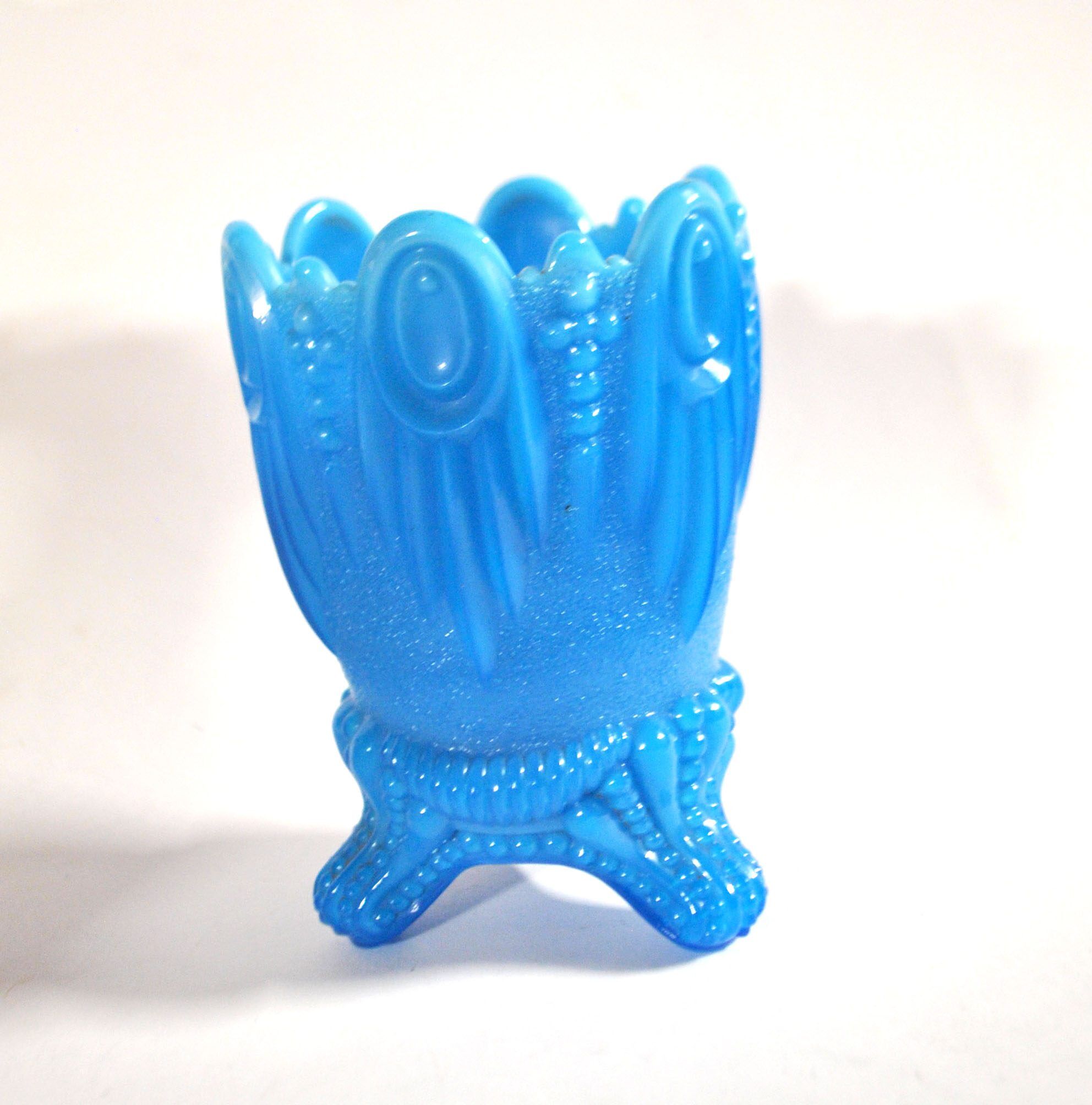 Portieux Gothic opaline goblet candle holder in blue opaline signed - 1910