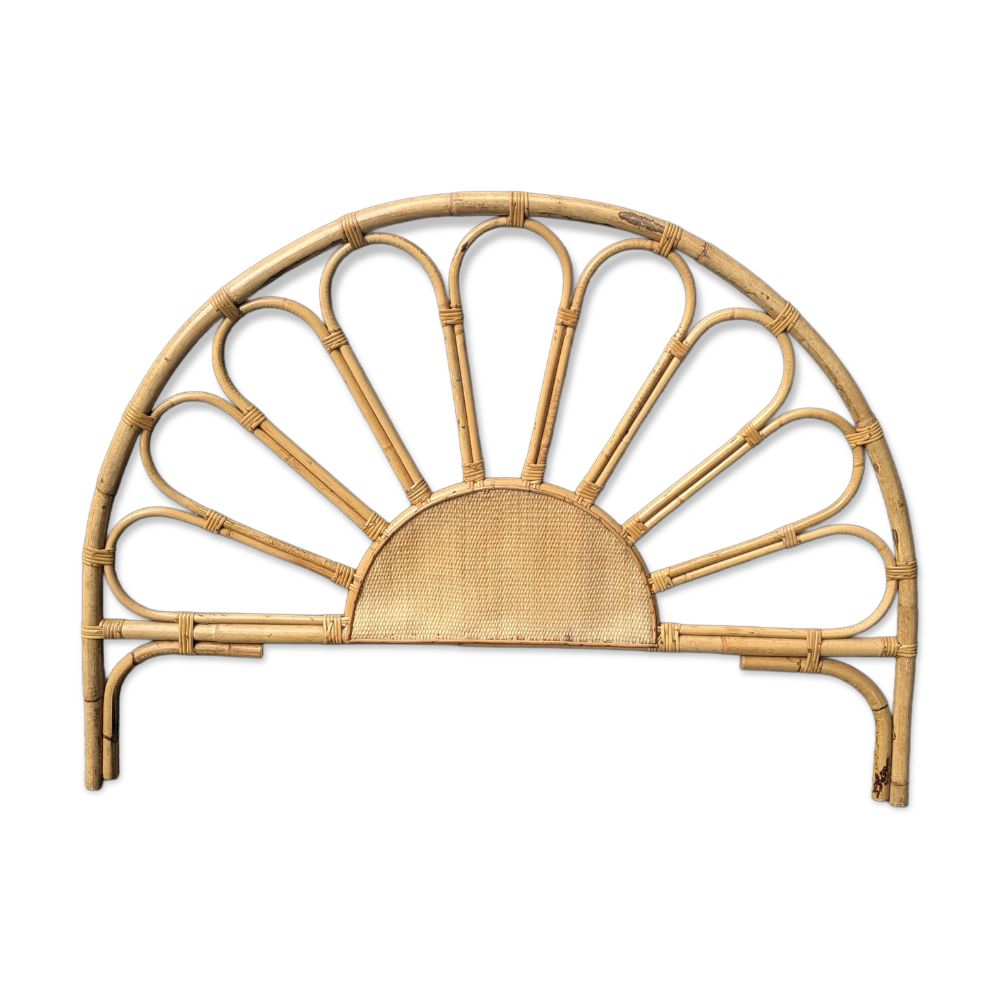 Vintage rattan and wicker headboard "Soleil" – 155 cm