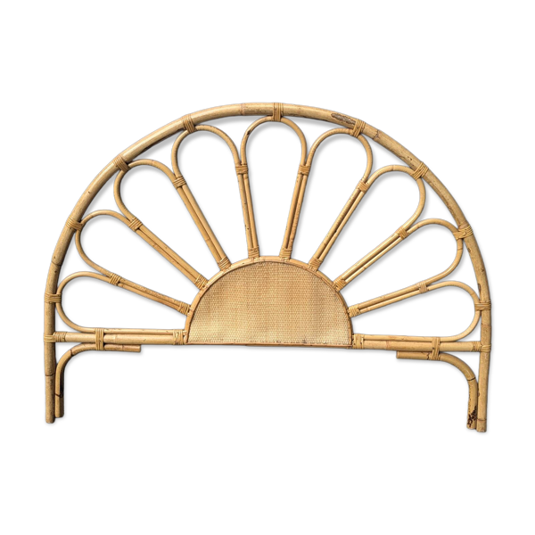 Tête de lit ''soleil'' vintage en rotin et osier