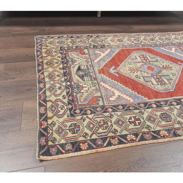 Turkish hand-knotted geometric runner rug 114x169