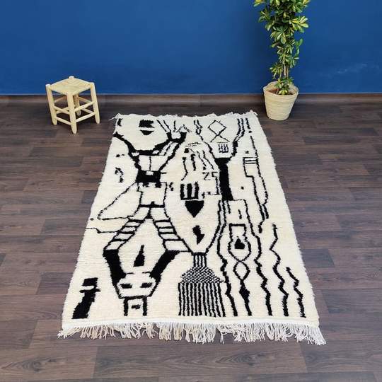Berber carpet Azilal white and black 140 x 250 cm