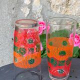 6 glasses to orangeade mosaic orange and green vintage 1970