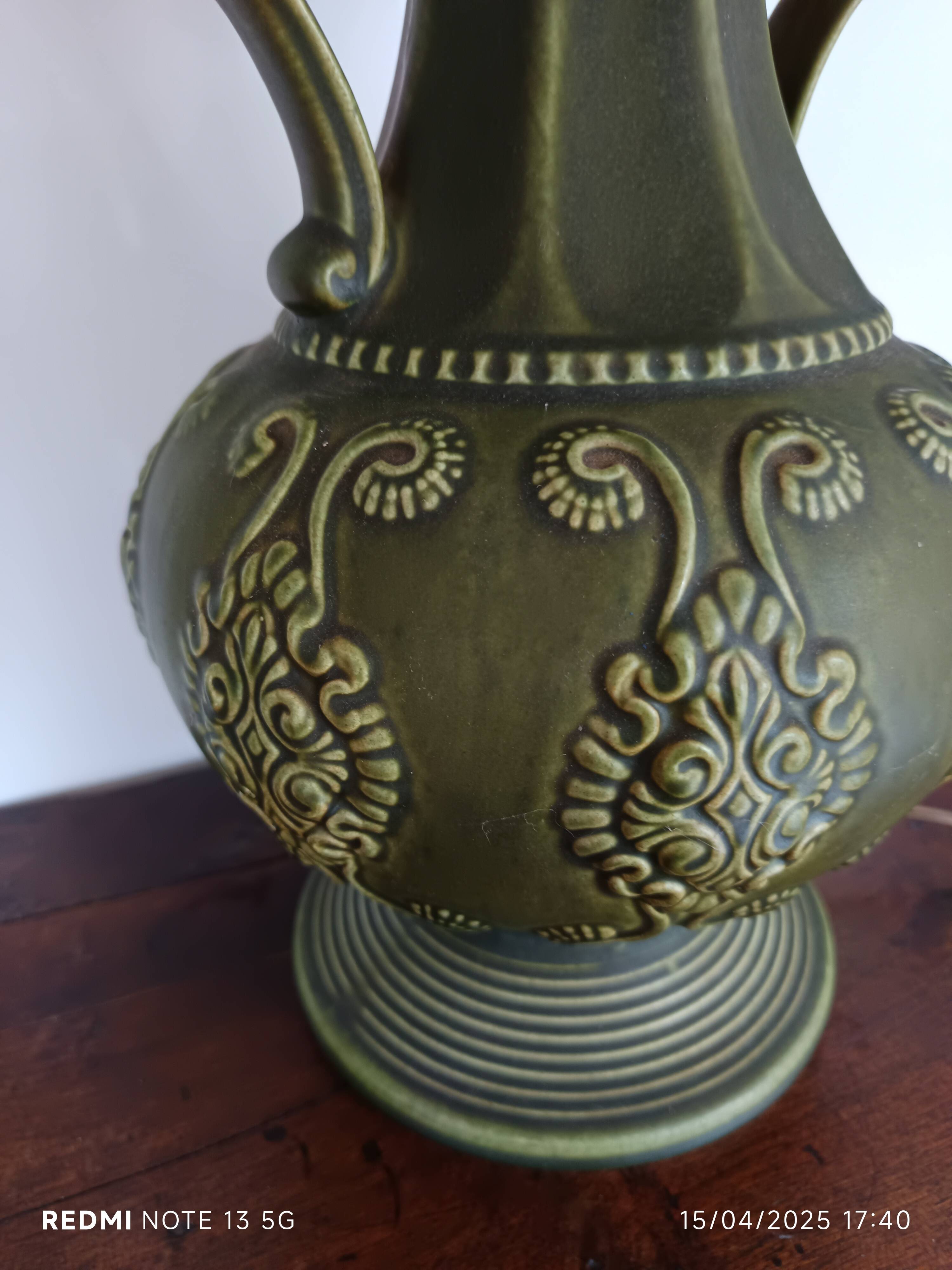 large green ceramic table lamp Bay Kéramik West Germany