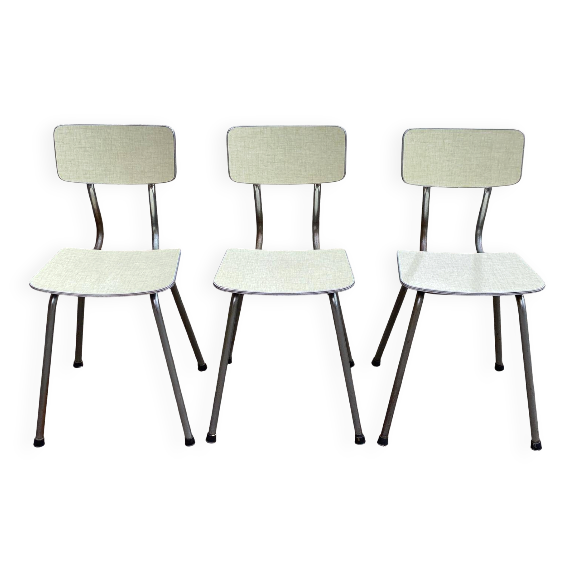 Set of 3 light green formica chairs by Plastilux from the 1950s.
