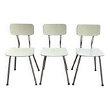Set of 3 light green formica chairs by Plastilux from the 1950s.
