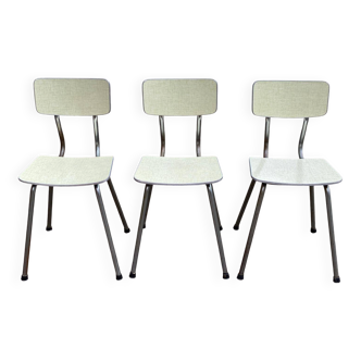 Set of 3 light green formica chairs by Plastilux from the 1950s.