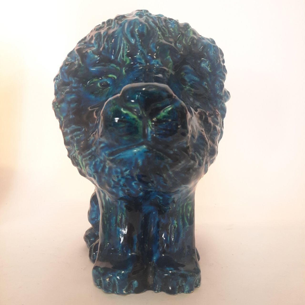 Lion statue, vintage, design Aldo Londi for Bitossi, Rimini blue series.