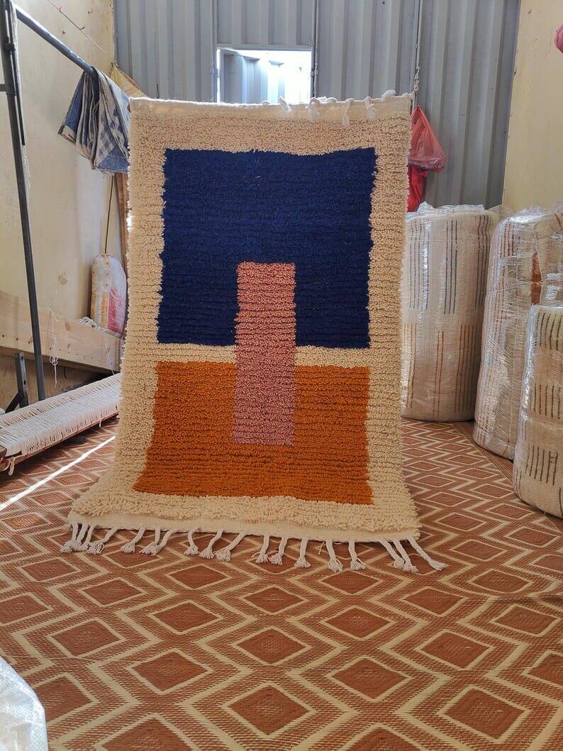 Handmade pure wool rug with colourful patterns 1.5/3.5 m