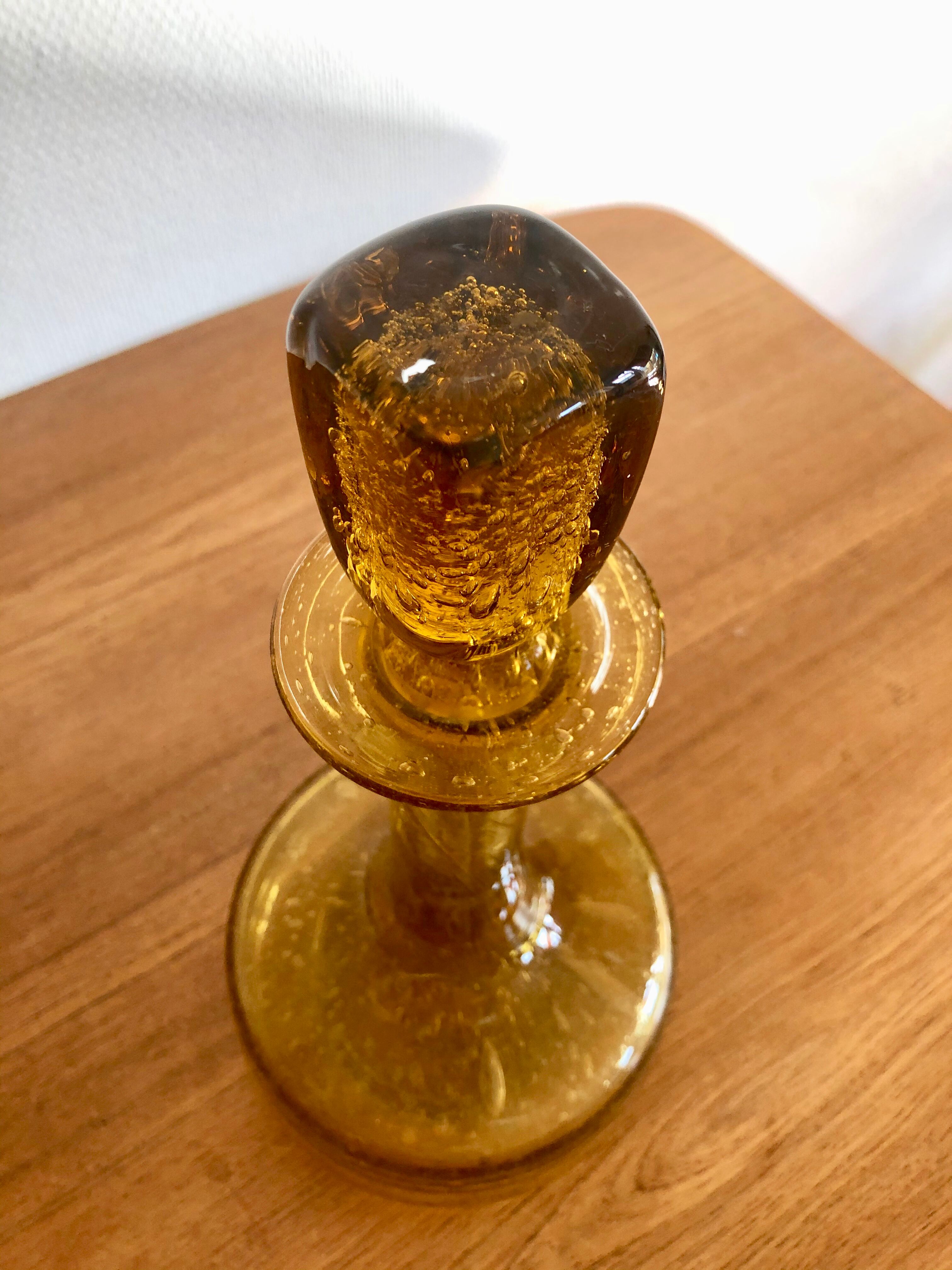 Yellow blown glass decanter