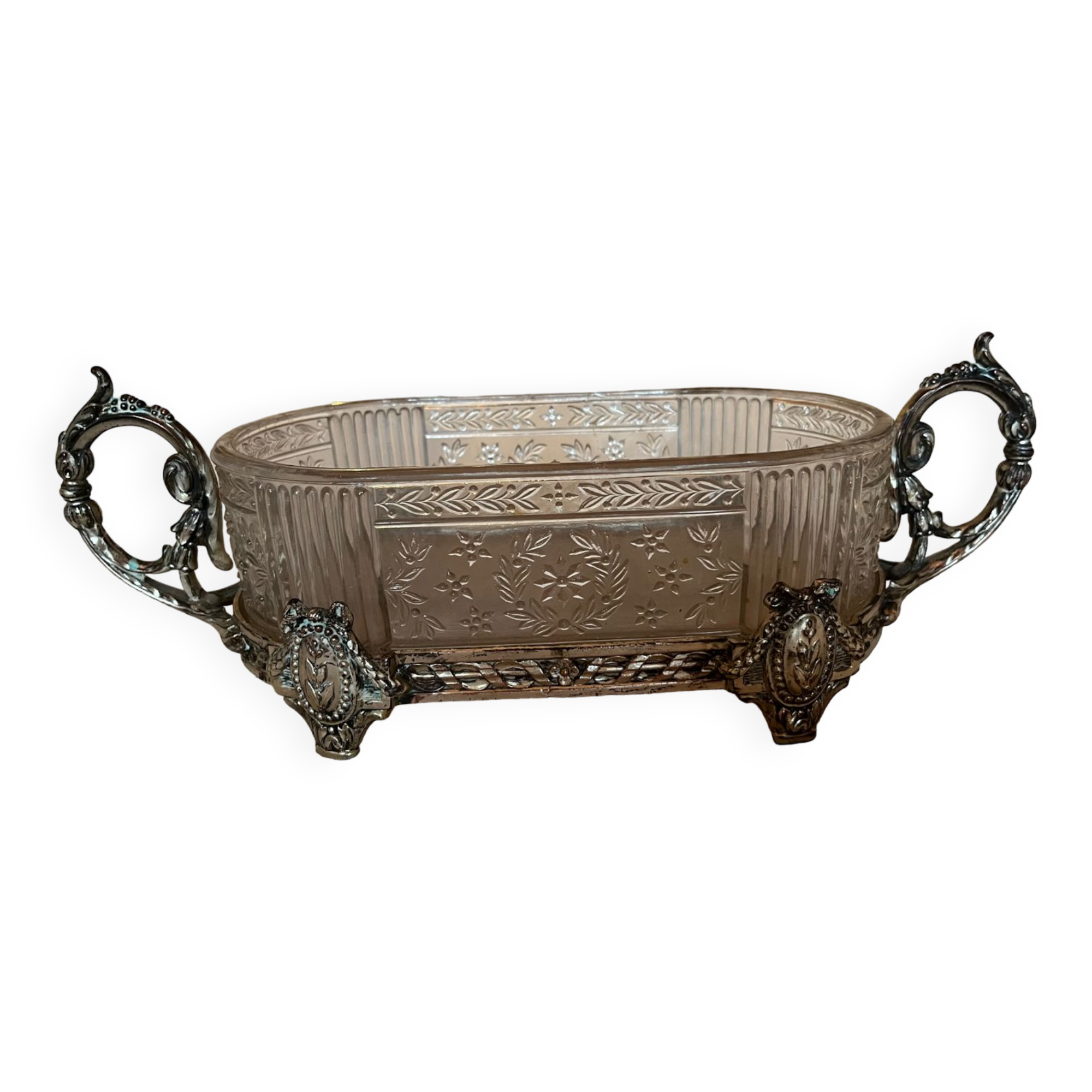 Coupe en verre ciselé  et métal argenté  vintage