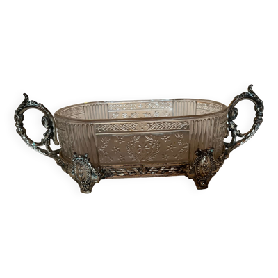 Coupe en verre ciselé  et métal argenté  vintage