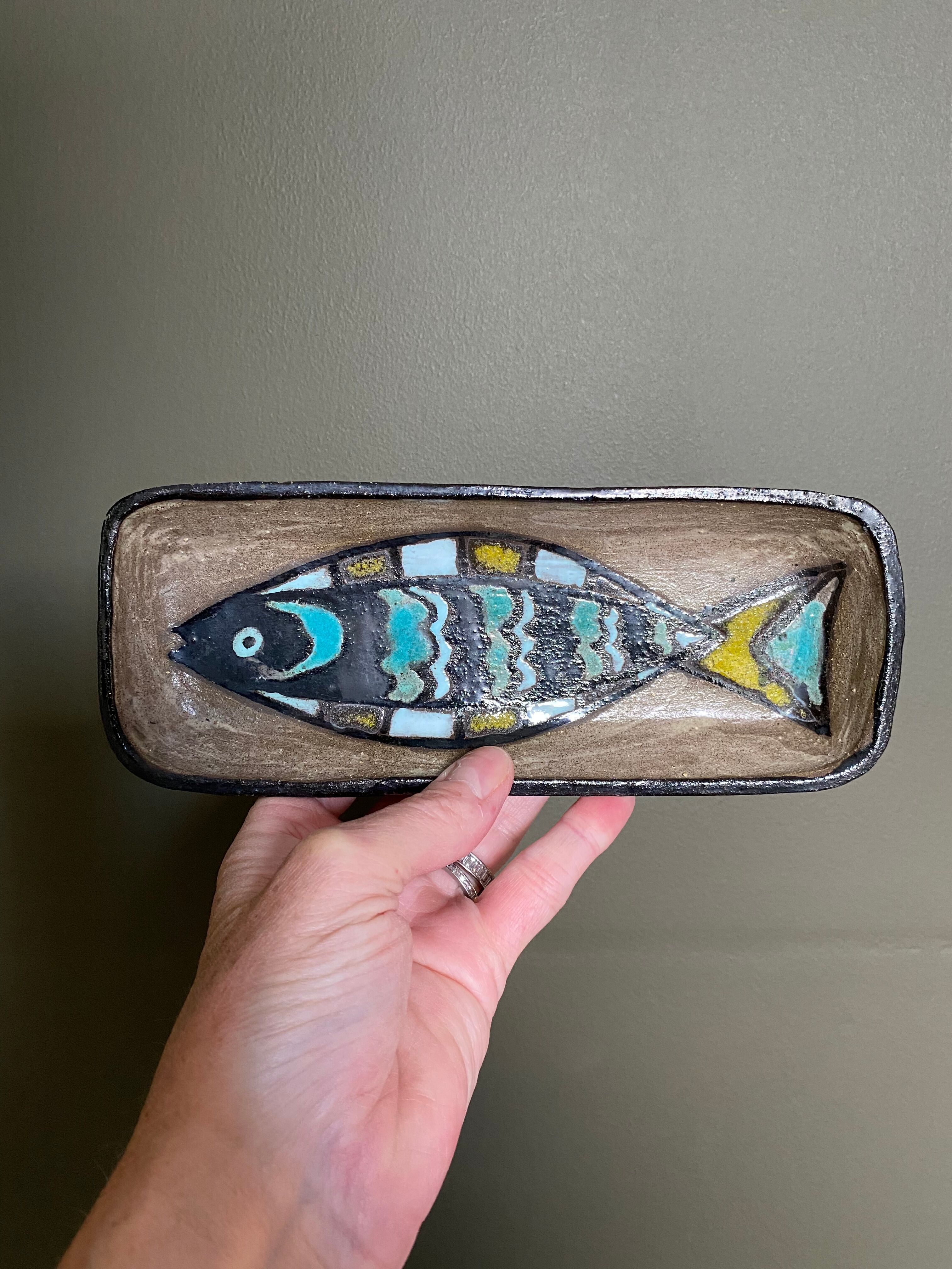 Ceramic ramequin by odette dijeux fish decoration