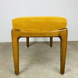 Tabouret scandinave en teck et velours jaune, années 60