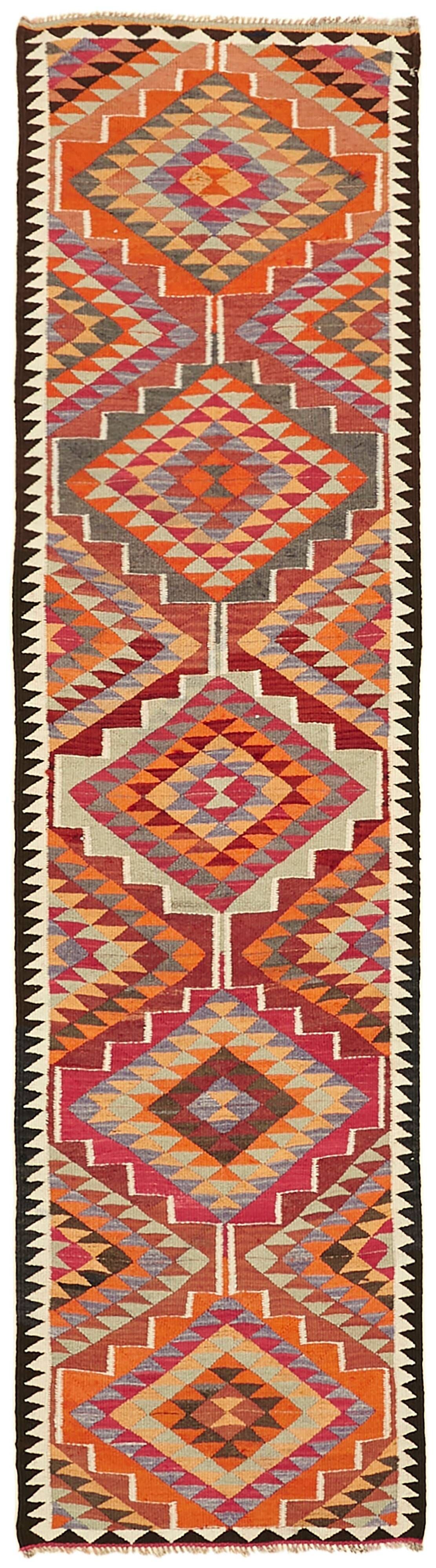 Turkish Handwoven Vintage Herki Kilim 90 cm x 322 cm